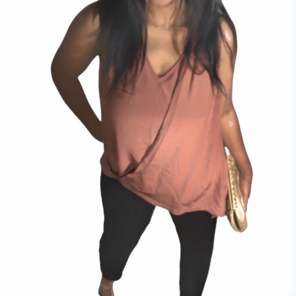 Trouvé brown Silk asymmetrical flowy blouse - Picture 2 of 9